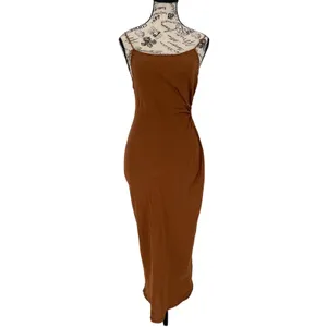 Zara Cut-Out Linen Blend‎ Midi Dress Rust Brown Women's XS EUC thumbnail 2
