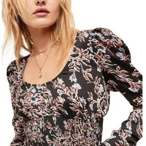 Free People Santiago‎ Floral Print Puff Sleeve Crop Blouse Boho Top XS thumbnail 3