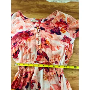 Billabong Pink Floral Boho Romper V-Neck Ruffle Hem Size‎ 6 thumbnail 9