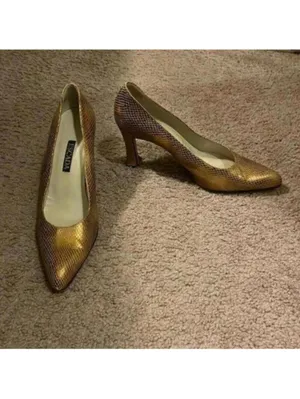 Vintage Escada Gold Metallic Snakeskin High Heel Shoes thumbnail 2