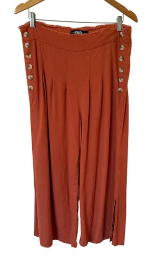 Rewash Mid Rise Button Front Pleated Wide Leg Pants Orange Women's Large Boho thumbnail 1