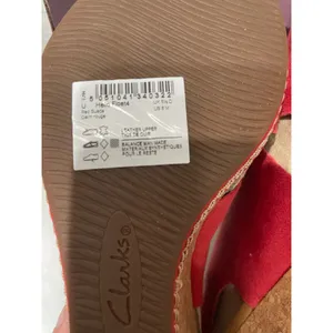 Clarks Helio Float4 Red Suede‎ Cork Wedge Sandals Womens 8 Medium New thumbnail 6