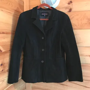 BLACK SEUDE LEATHER BUTTON UP BLAZER STYLE JACKET Size L thumbnail 1