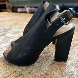 leather peep toe slingback block heels sz 39 thumbnail 2