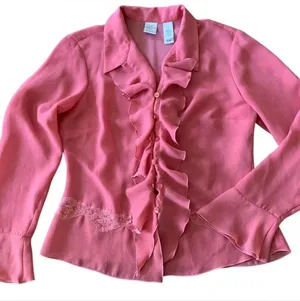 Emma James women's pink blouse long sleeve size 14 V neck design thumbnail 1