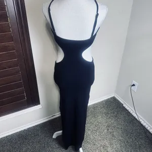 Lovers and Friends Olivia Maxi Dress Black Stretchy Bodycon Cut Out Waist Sz S thumbnail 6