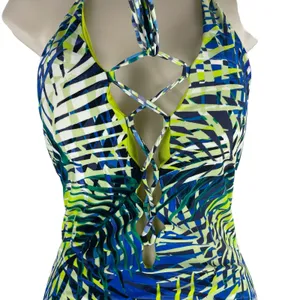 Aerie Tropical Leaf Print Plunge V Neck Lace Up One Piece Swimsuit Size S thumbnail 5