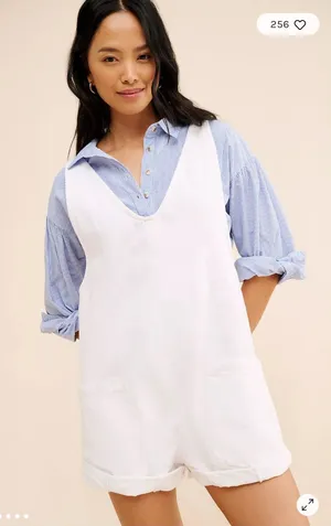 Free People High Roller Shortalls in Optic White Cotton thumbnail 1