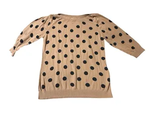 Old Navy L Polka Dot Boatneck Knit Sweater Tan Brown Black Long Sleeve Casual thumbnail 1