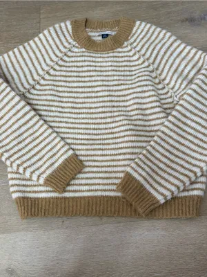 American Eagle Striped Crewneck Sweater in Cream and Mustard thumbnail 2