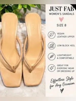 JustFab Tan Minimalist Square-Toe Mid Block Heel Sandals size 8 thumbnail 2