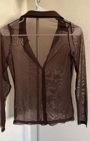Brown Mesh Blouse Size L thumbnail 1