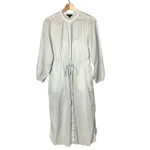 J. Crew Tie Waist Cotton‎ Voile Deck Blue Stripe Long Sleeve Midi Dress 6 thumbnail 3