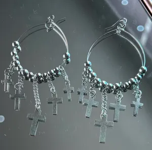 Allegro Stainless Steel Chained Cross with Beads Silver thumbnail 1