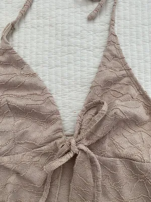 Beige halter lace tank top Tan thumbnail 2