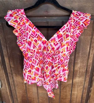 Pink Lily When We Met Multi Print Tie Back Tank, size XS, NWOT thumbnail 1