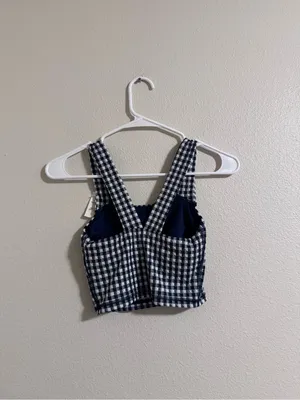 NWT aerie Navy and White Gingham Cropped Tank thumbnail 3
