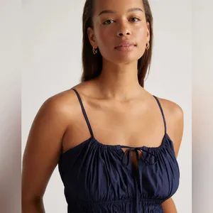 NWT Quince 100% Organic Cotton Keyhole Midi Dress Navy Blue Sz S thumbnail 2