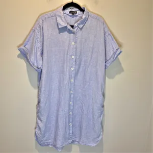 J. Crew Blue Capitaine Linen Short Sleeve Shirt Dress - size Large thumbnail 2