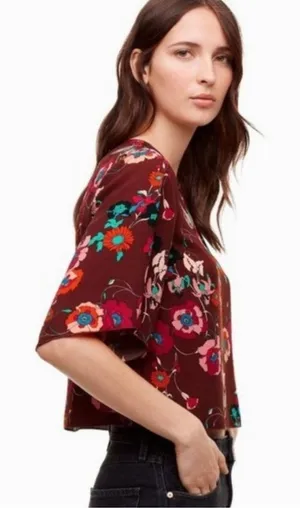 Aritzia Wilfred Cambria Floral Maroon Blouse Top Workwear Office Church Size XXS thumbnail 1