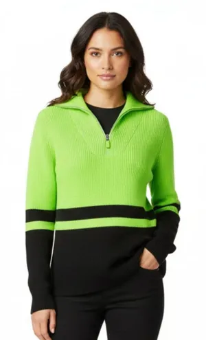 Ralph Lauren Green & Black Quarter Zip Long Sleeve Color block Neon Sweater L thumbnail 1