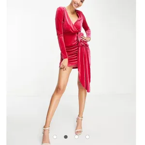 Style Cheat‎ 50O Velvet Mini Dress Long Sleeve Hot Pink Wrap Cocktail Party US 6 thumbnail 3