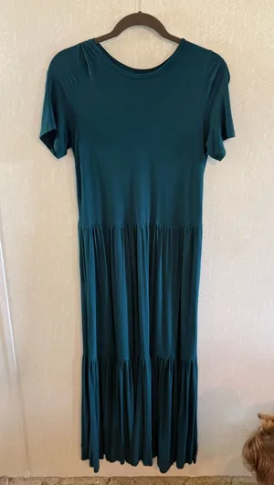 Saint + Sofia Teal Green Tiered Maxi Dress Short Sleeve Size 6 thumbnail 1