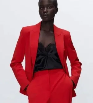 Zara Linen Blend Red Oversized Boyfriend Jacket Blazer M thumbnail 1
