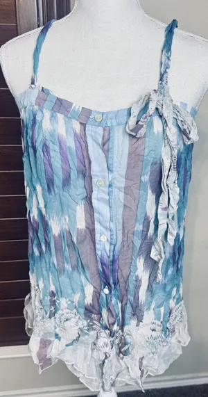 Kimchi‎ Blue Womens Top Silk Cami sheer watercolor Sz M Fairy Flowy Romantic thumbnail 1