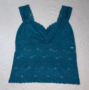 Y2K Fitted Lace Tank Top. Teal. Size: Large. thumbnail 1
