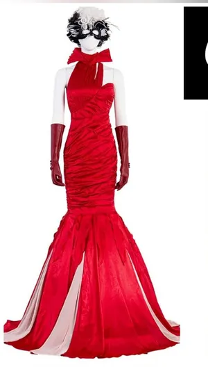 Disney Cruella deville Cosplay Halloween Costume Women Red Dress med thumbnail 1