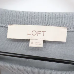 LOFT Top Womens XL Puff Sleeve Dusty Blue Crew Neck Knit Shirt Excellent thumbnail 2