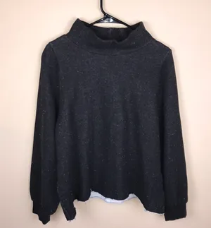Madewell MWL Women’s Charcoal Gray White Speckled Knit Mock Neck Sweatshirt thumbnail 1