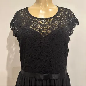 Miusol Black Floral Lace Cap Sleeve Belted Maxi Dress Sz L Formal Chiffon thumbnail 2