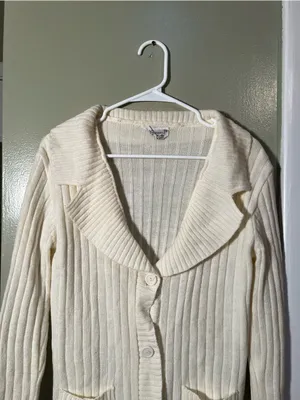 Vintage Kmart Women's Size Medium Cardigan Sweater Cream White Collared Pockets thumbnail 2