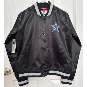 NWT NFL Mitchell & Ness Throwback Dallas cowboys satin varsity jacket black M thumbnail 3