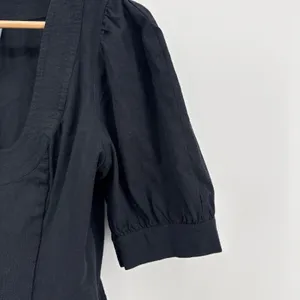 Anthropologie Puff Sleeve Scoop Neck Linen Crop Top‎ Black Size 6 EUC Size Large thumbnail 4