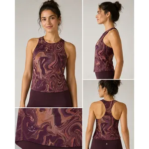 Beyond Yoga Womens Small Plum‎ Copper Marble High Neck Racerback Athletic Tank thumbnail 2
