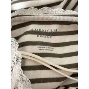 American Eagle Lace Trim Striped Cami Tank Top XS Olive Ivory Y2K Cottagecore thumbnail 8