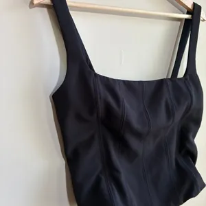 NWOT Zara black corset top ribbing square neckline women's M full zip dark thumbnail 2