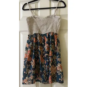 Band of the Free Bustier Dress Sz XS Linen Silky Floral Sleeveless Boho Artisan thumbnail 4