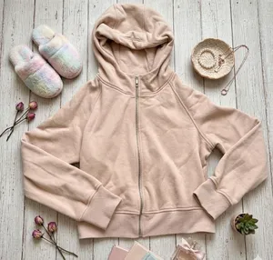 Trendy Queen Ecru/Sand Full Zip Cropped Fleece Hoodie Size L‎ thumbnail 1