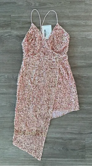 NWT Here Comes The Sun Pink Velvet Sequin Dress, Size Small thumbnail 1