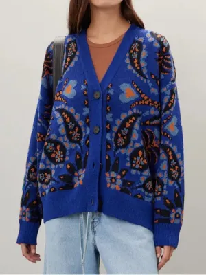 Farm Rio Toucans Scarf Mixed Prints Knit Long Sleeve Cardigan Size Small thumbnail 1