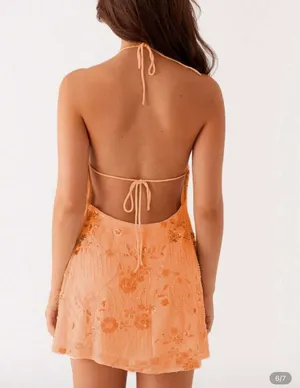 Y2K Beaded Halter Dress Orange Size 8 thumbnail 3
