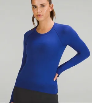 Lululemon Swiftly Tech LS 2.0 Long Sleeve Top Size 8 Blue Thumbholes thumbnail 1