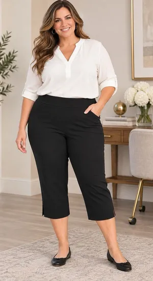 New Directions Curvy Women’s 22W Black Stretch Pull On Capri Pants Plus Size 21” thumbnail 1