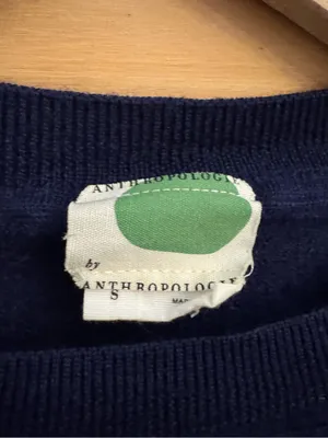 By Anthropologie Small Navy Blue Elbow Sleeve Wool Blend Pullover Sweater thumbnail 5