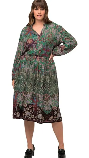 Ulla‎ Popken Von Landen Size 16/18 Midi Dress Curvy Patch Print Long Sleeve Plus thumbnail 1