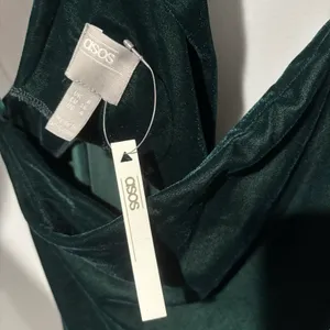 ASOS One Shoulder Dress Dark Green Velvet Slit thumbnail 5